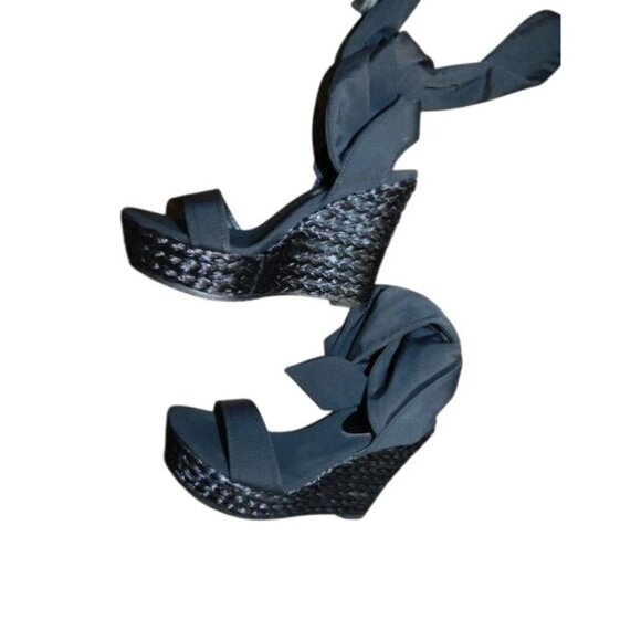 Donald J. Pliner Size 6.5 M Designer Wedge Ankle Tie Wrap Heels Shoes - Picture 4 of 5